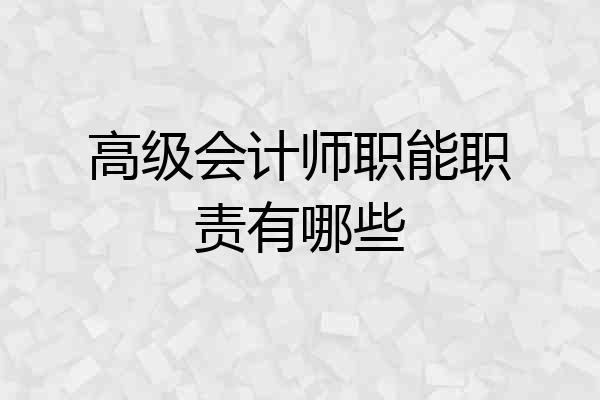 高级会计师职能职责有哪些