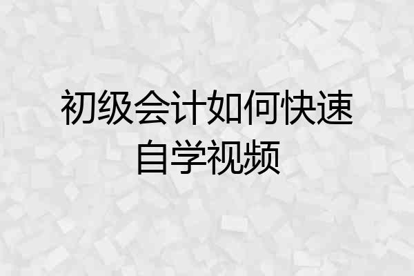 初级会计如何快速自学视频
