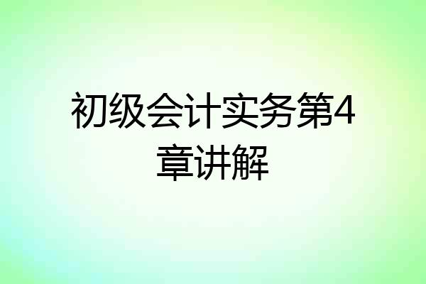 初级会计实务第4章讲解