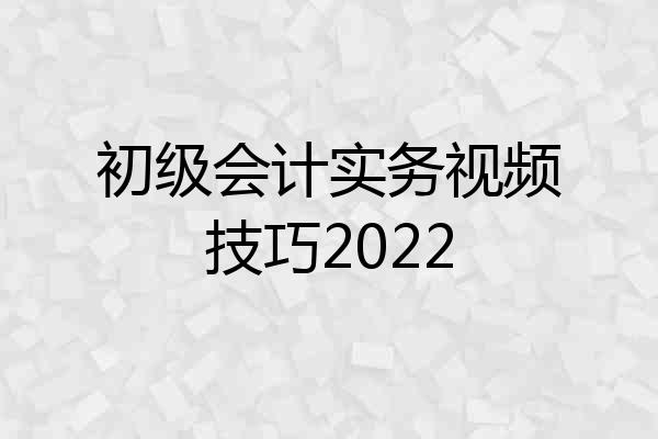 初级会计实务视频技巧2022