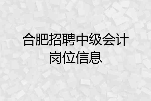 合肥招聘中级会计岗位信息