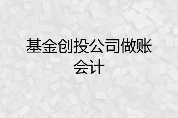 基金创投公司做账会计
