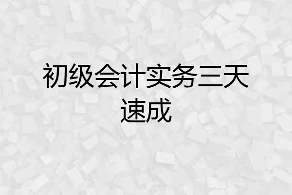 初级会计实务三天速成