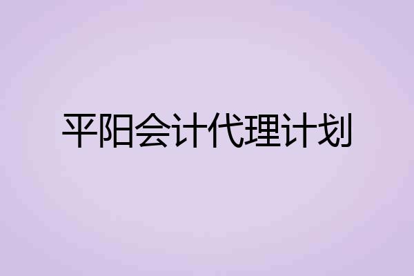 平阳会计代理计划