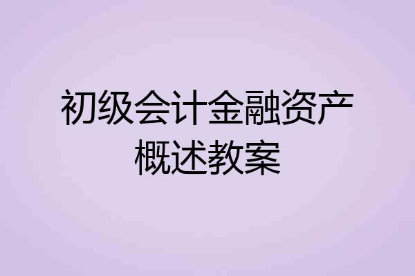 初级会计金融资产概述教案
