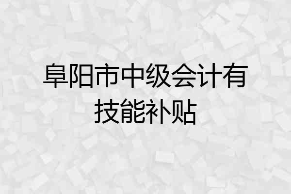 阜阳市中级会计有技能补贴