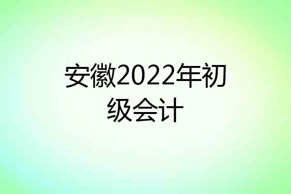 安徽2022年初级会计