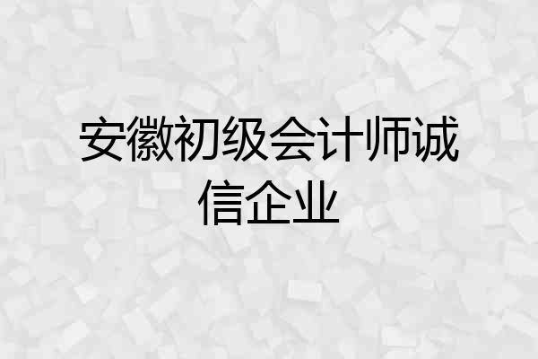 安徽初级会计师诚信企业