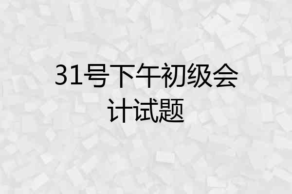 31号下午初级会计试题