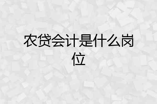 农贷会计是什么岗位
