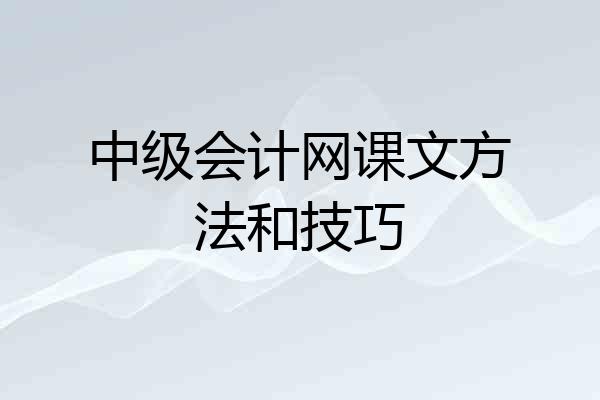 中级会计网课文方法和技巧