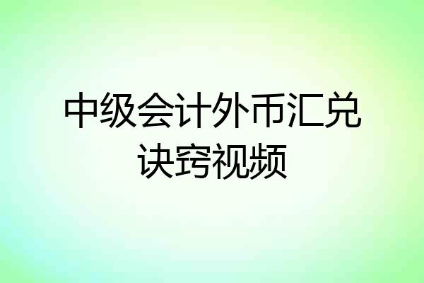中级会计外币汇兑诀窍视频