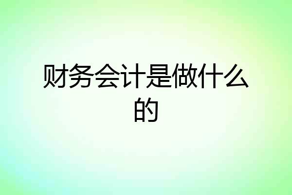 财务会计是做什么的