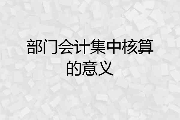 部门会计集中核算的意义