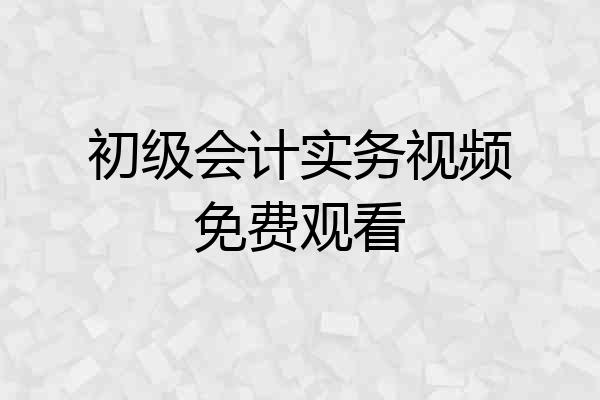 初级会计实务视频免费观看