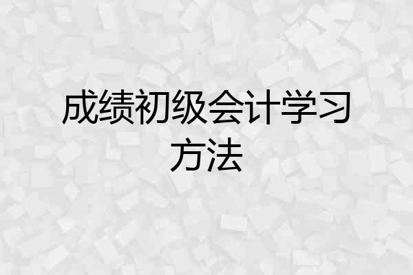 成绩初级会计学习方法