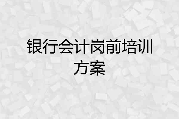 银行会计岗前培训方案