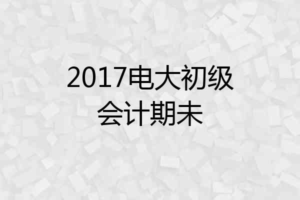 2017电大初级会计期未