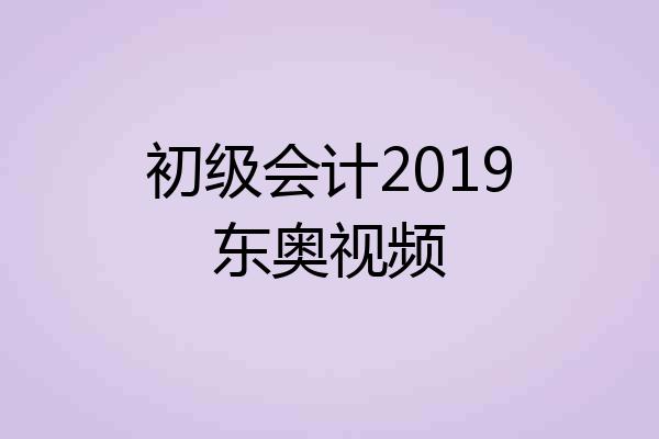 初级会计2019东奥视频