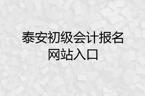 泰安初级会计报名网站入口