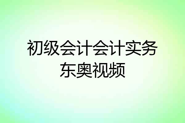 初级会计会计实务东奥视频