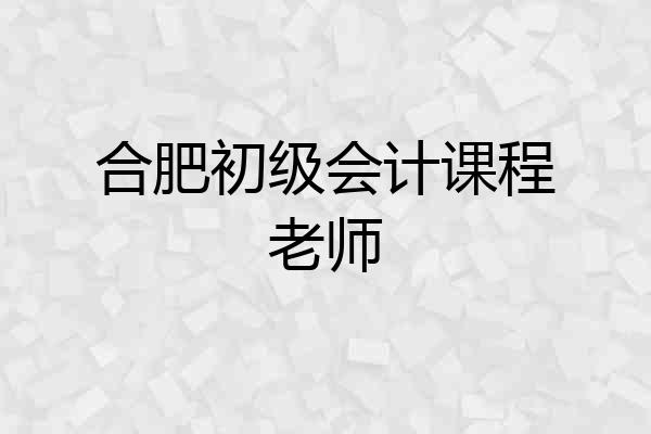 合肥初级会计课程老师