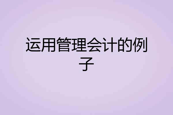 运用管理会计的例子