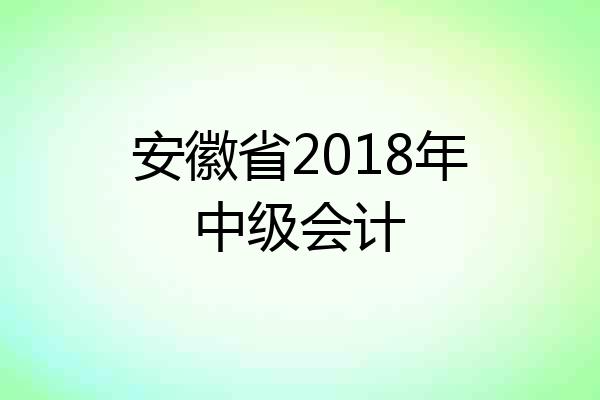 安徽省2018年中级会计