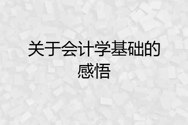 关于会计学基础的感悟