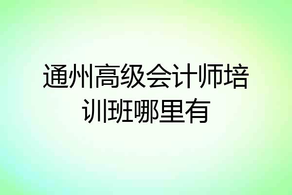 通州高级会计师培训班哪里有
