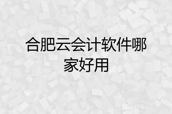 合肥云会计软件哪家好用
