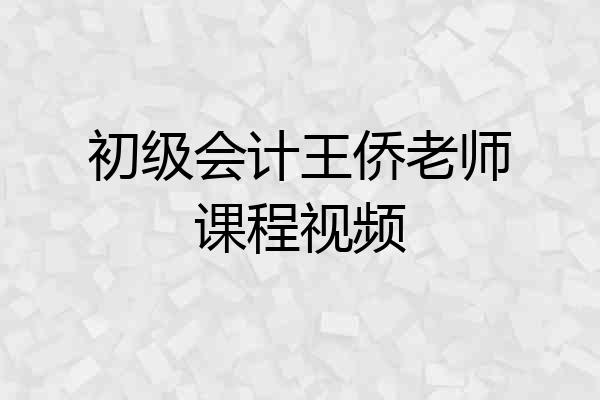 初级会计王侨老师课程视频