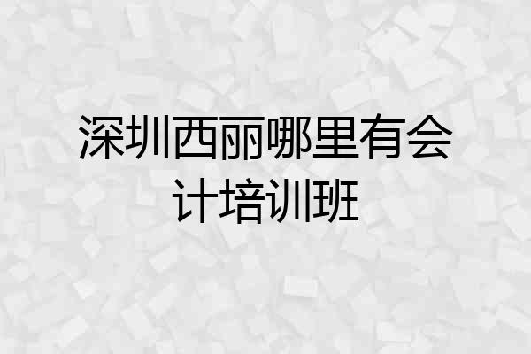 深圳西丽哪里有会计培训班