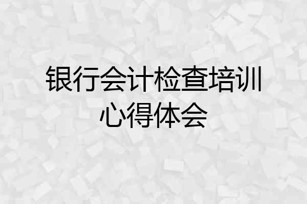 银行会计检查培训心得体会