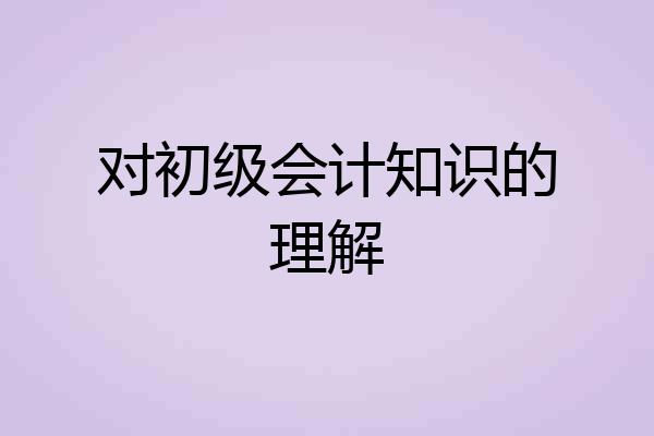 对初级会计知识的理解