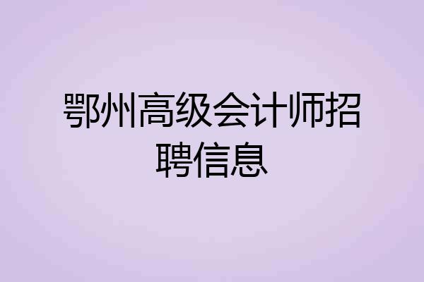 鄂州高级会计师招聘信息