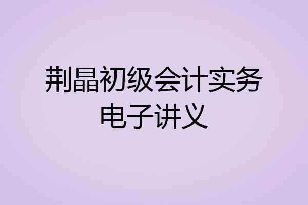 荆晶初级会计实务电子讲义