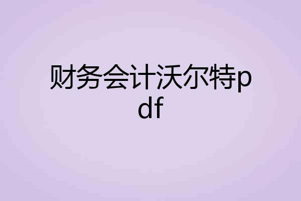财务会计沃尔特pdf