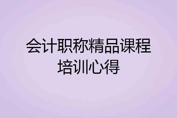 会计职称精品课程培训心得