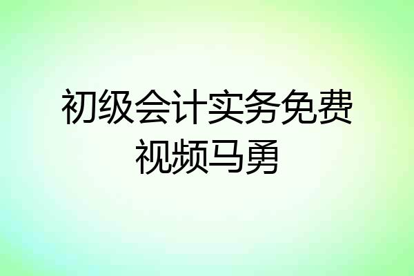 初级会计实务免费视频马勇