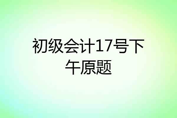 初级会计17号下午原题