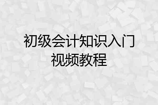 初级会计知识入门视频教程