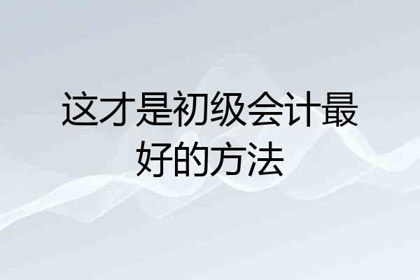 这才是初级会计最好的方法