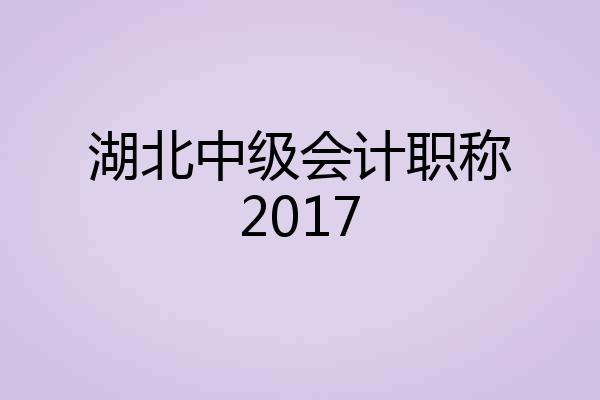 湖北中级会计职称2017
