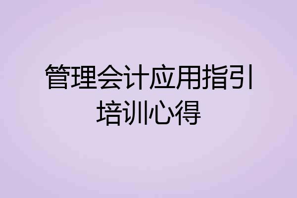 管理会计应用指引培训心得