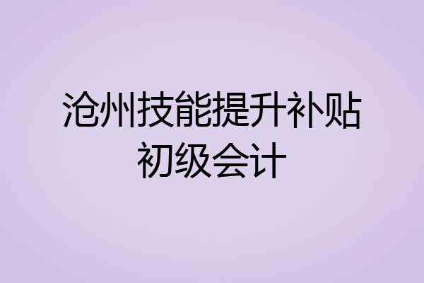 沧州技能提升补贴初级会计