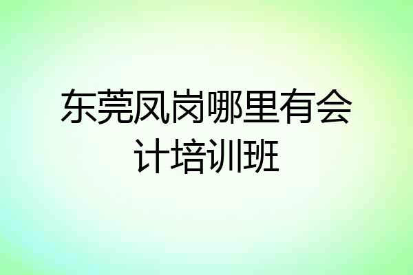 东莞凤岗哪里有会计培训班