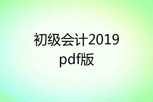 初级会计2019pdf版