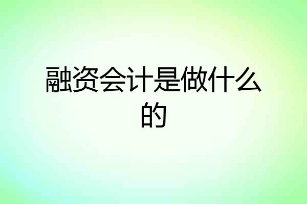 融资会计是做什么的