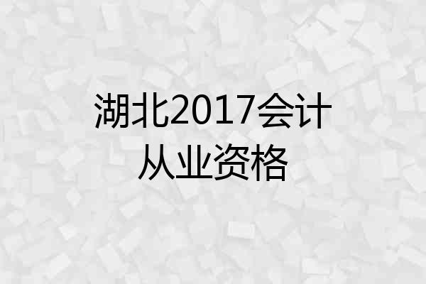 湖北2017会计从业资格